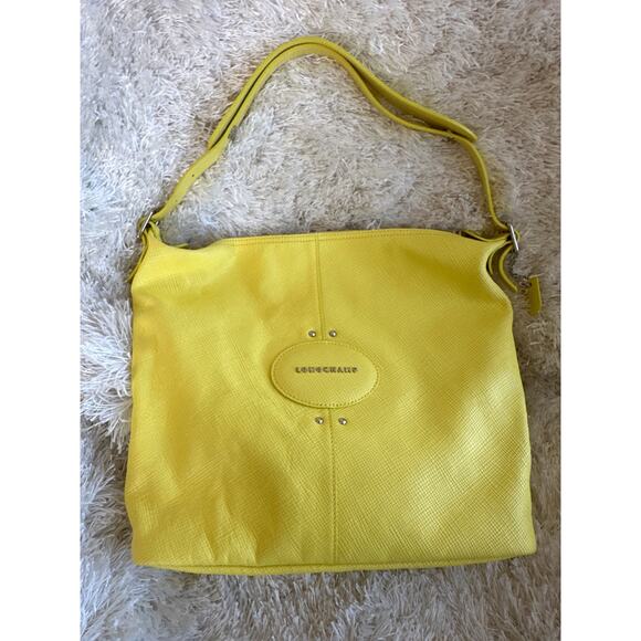 Authentic Longchamp Quadri Hobo Yellow Leather Shoulder Bag Handbag Tote Satchel - Picture 5 of 9